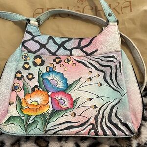 Anuschka Pastel Floral and Animal Print Shoulder Bag